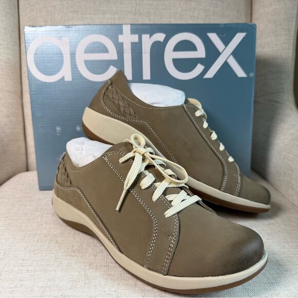 Aetrex Dana Oxford Warm Grey Leather Sneakers DM306 40 9–9.5 New in Box Support - Picture 1 of 8